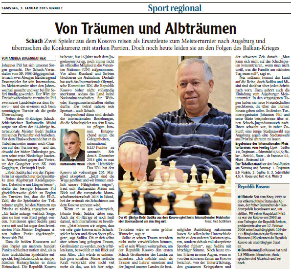 Augsburger Allgemeine Zeitung vom 3. Jan. 2015