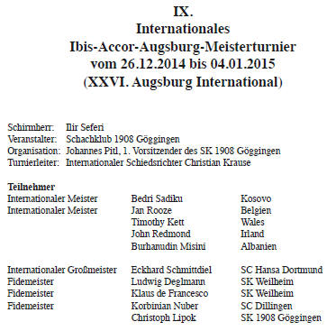 Teilnehmer des IX. Int. Ibis-Accor-Meisterturniers 2014/15